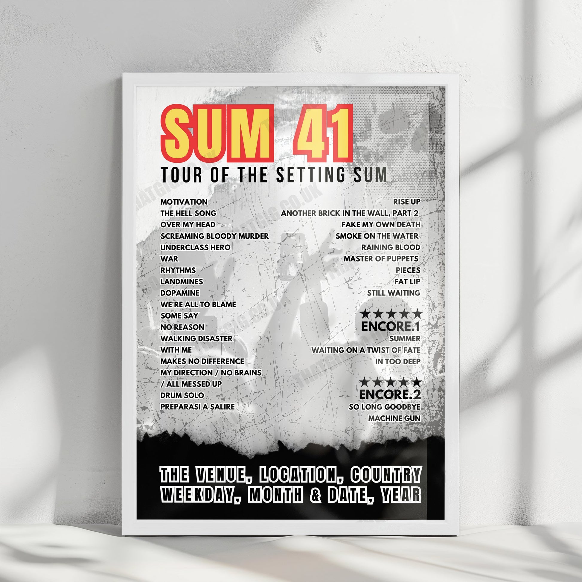 Sum 41 Setlist Poster - Highland Festival Grounds at the Kentucky Expo Center, Louisville - September 26th, 2024