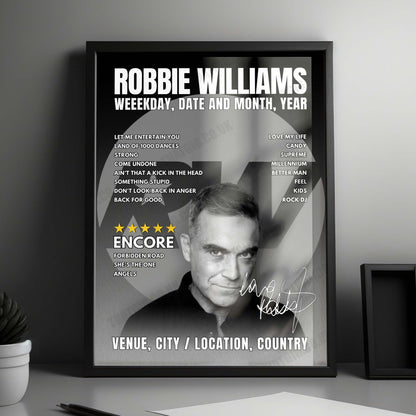 Robbie Williams Setlist Poster - Festivalpark, Werchter - June 28th, 2025
