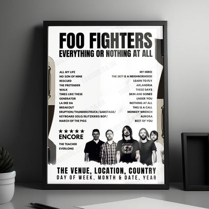 Foo Fighters Setlist Poster - Coastal Credit Union Music Park at Walnut Creek, Raleigh - May 7th, 2024