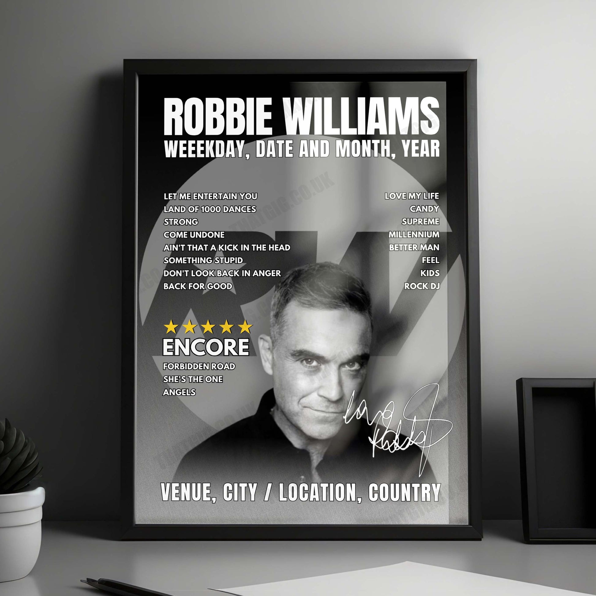 Robbie Williams Setlist Poster - Emirates Stadium, London - June 6th, 2025