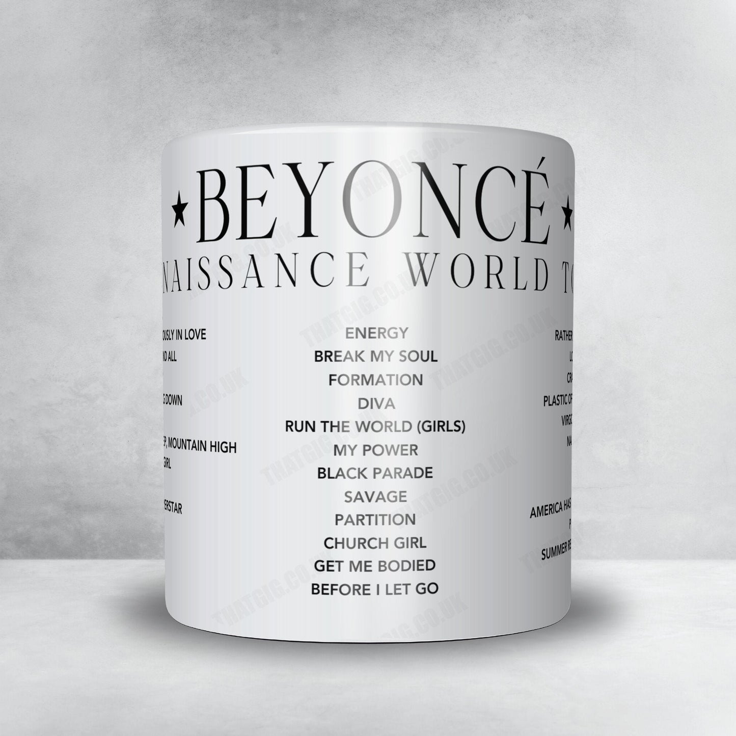 Beyoncé Setlist Mug - Raymond James Stadium, Tampa - August 16th, 2023