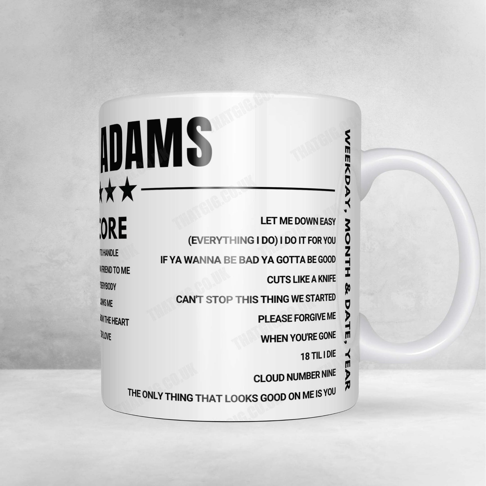 Bryan Adams Setlist Mug - Wolfbrook Arena, Christchurch - January 31st, 2025