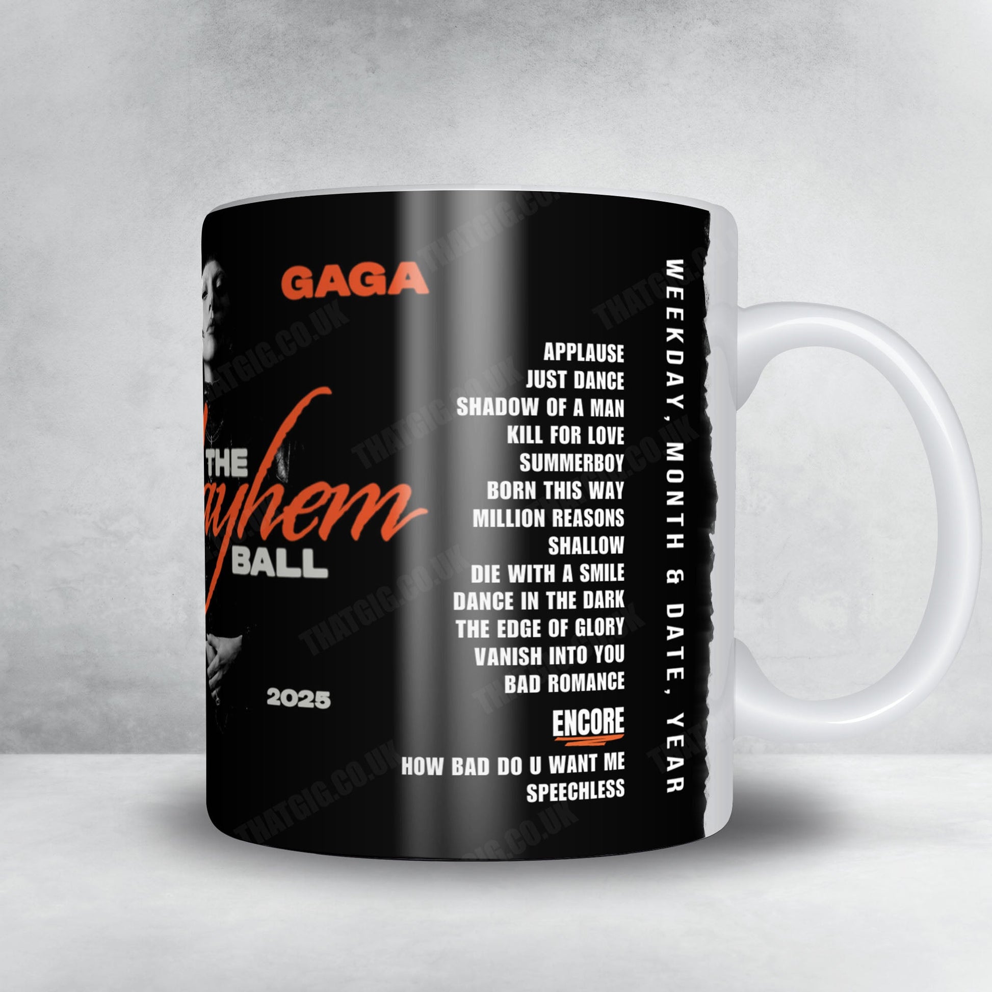 Lady Gaga Setlist Mug - Climate Pledge Arena, Seattle - August 7th, 2025
