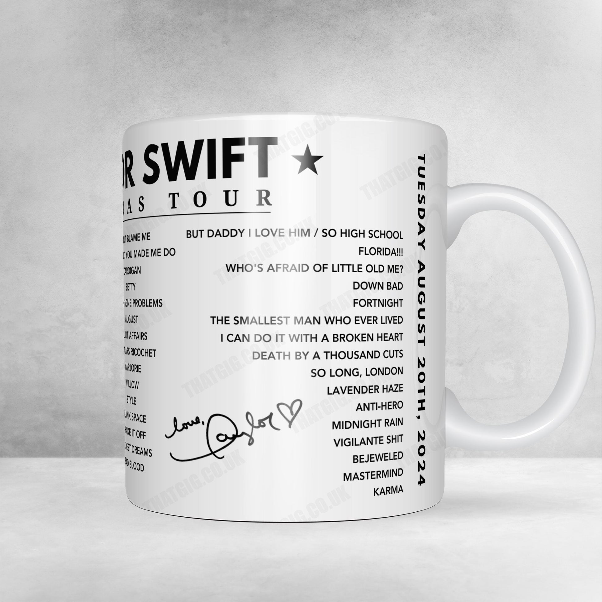 Taylor Swift Setlist Mug - Wembley Stadium, London - August 20th, 2024