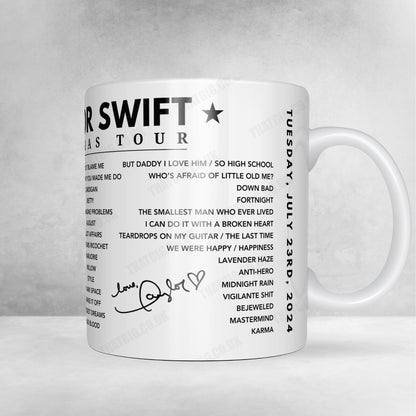 Taylor Swift Setlist Mug - Volksparkstadion, Hamburg, Germany, July 23rd 2024