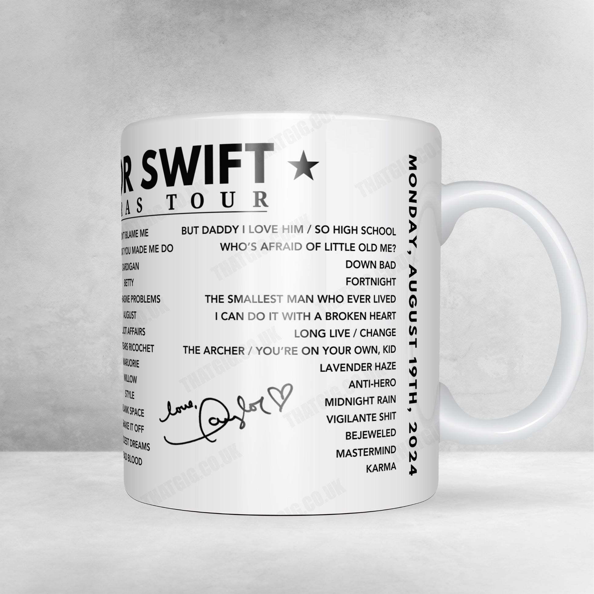 Taylor Swift Setlist Mug - Wembley Stadium, London - August 19th, 2024