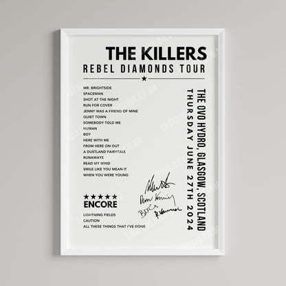 The Killers Setlist Poster - The OVO Hydro, Glasgow - June 27th, 2024