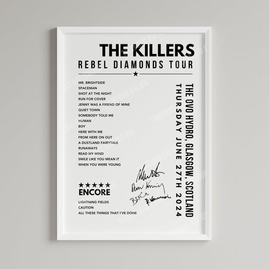 The Killers Setlist Poster - The OVO Hydro, Glasgow - June 27th, 2024