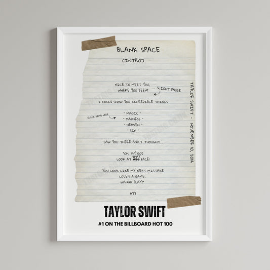 Taylor Swift "Blank Space" Lyric Poster