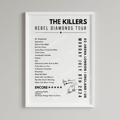 The Killers Setlist Poster - 02 Arena, London, England on July 8th, 2024
