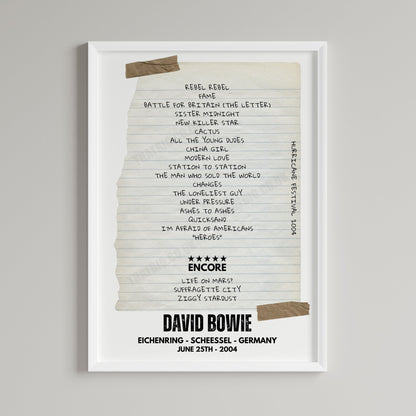 David Bowie Retro Setlist Poster - Eichenring, Germany on June 25th 2004