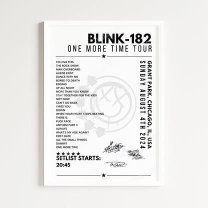 Blink-182 Setlist Poster - Grant Park, Chicago - August 4th 2024