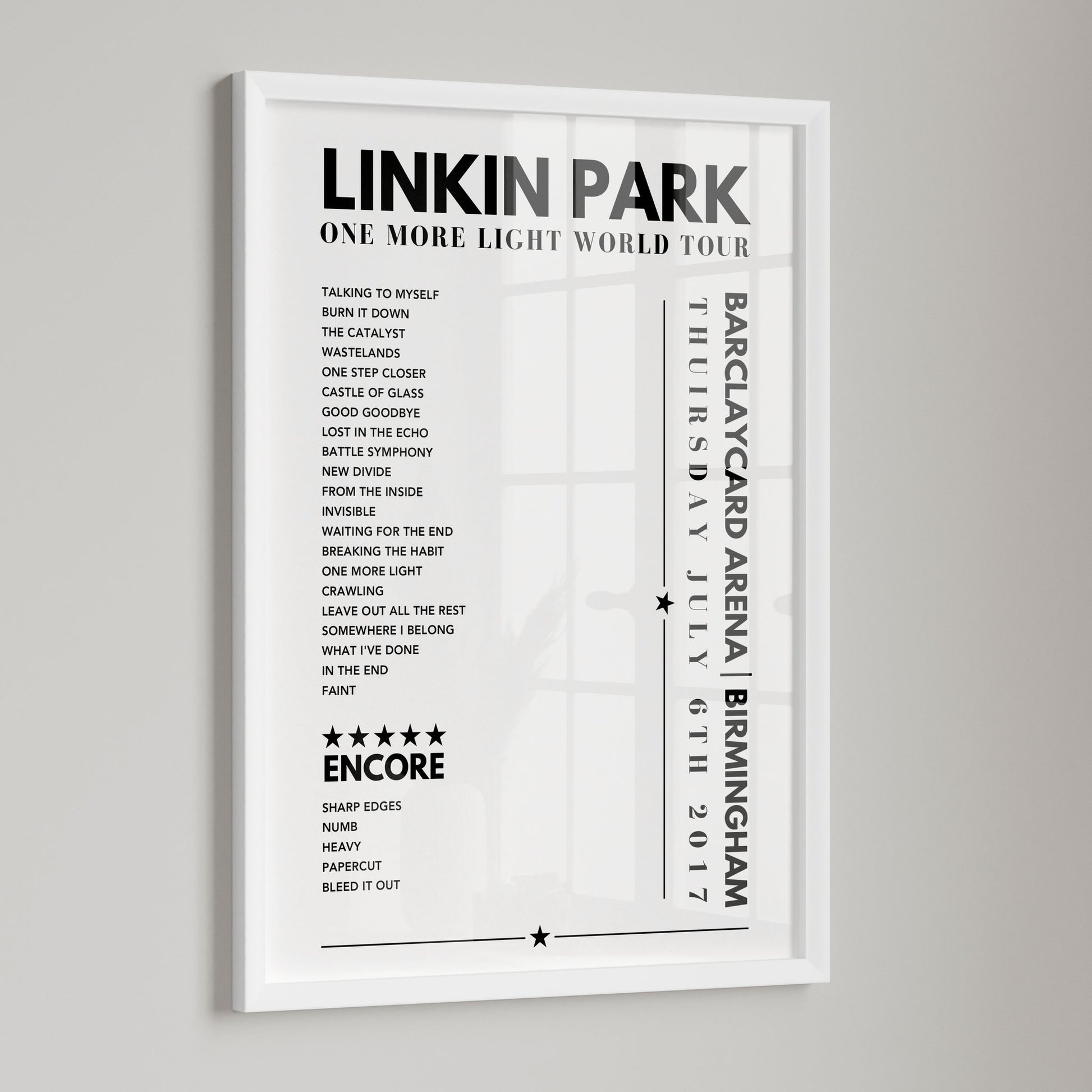 Linkin Park Setlist Poster - Barclaycard Arena, Birmingham - July 6th 2017