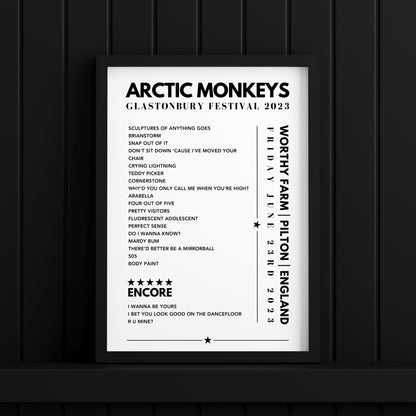 Arctic Monkeys Setlist Poster - at Glastonbury, Worthy Farm, England, on June 23rd, 2023