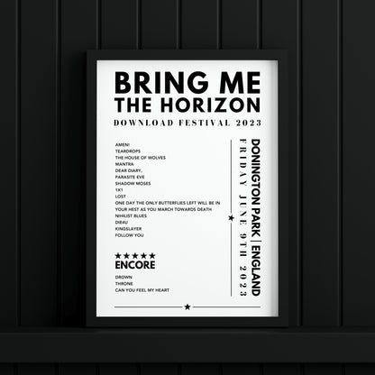 Bring Me The Horizon Setlist Poster - at Donington Park, England, June 9th, 2023