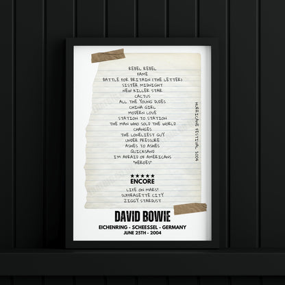 David Bowie Retro Setlist Poster - Eichenring, Germany on June 25th 2004