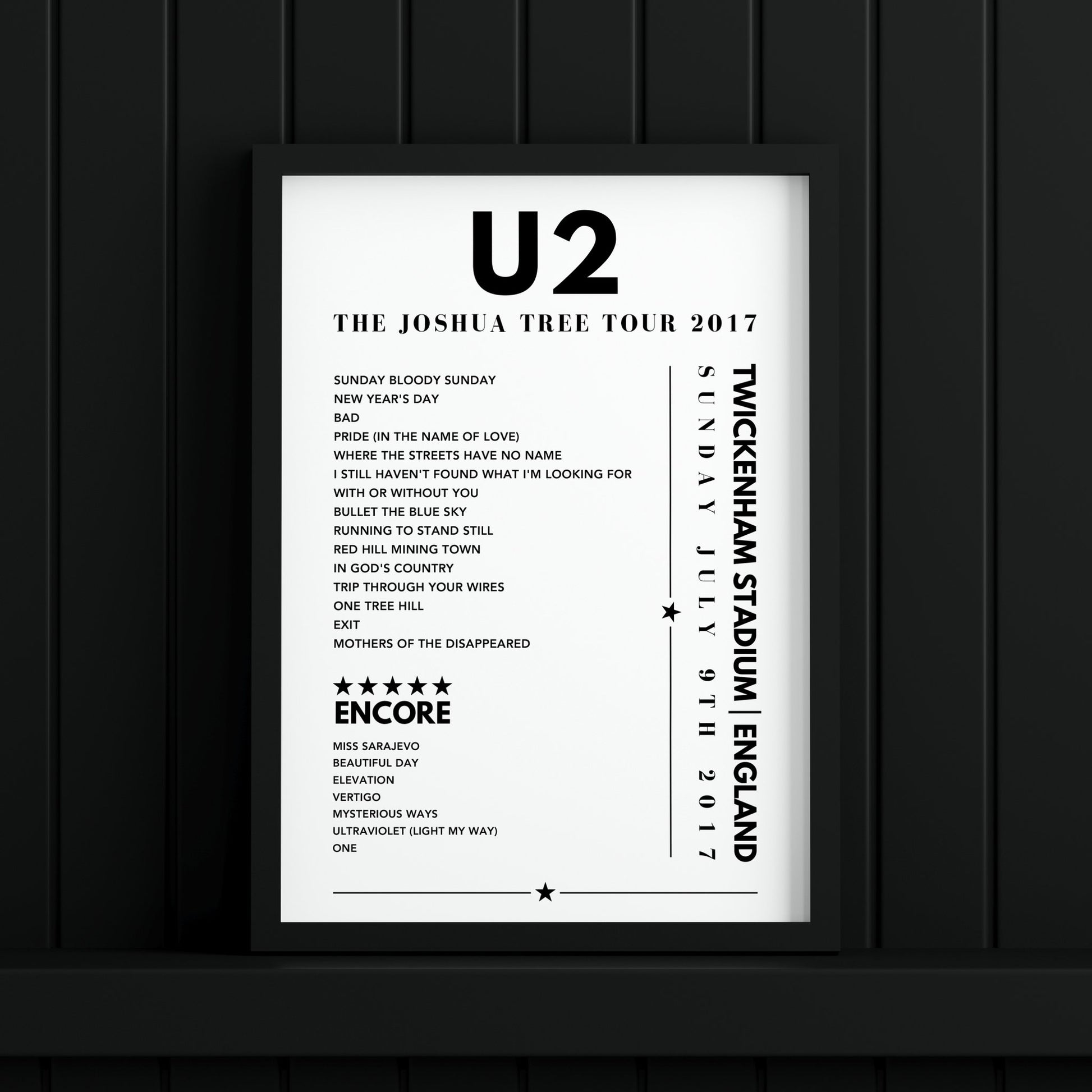 U2 setlist Poster - Twickenham Stadium, England on July 9th 2017