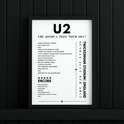 U2 setlist Poster - Twickenham Stadium, England on July 9th 2017