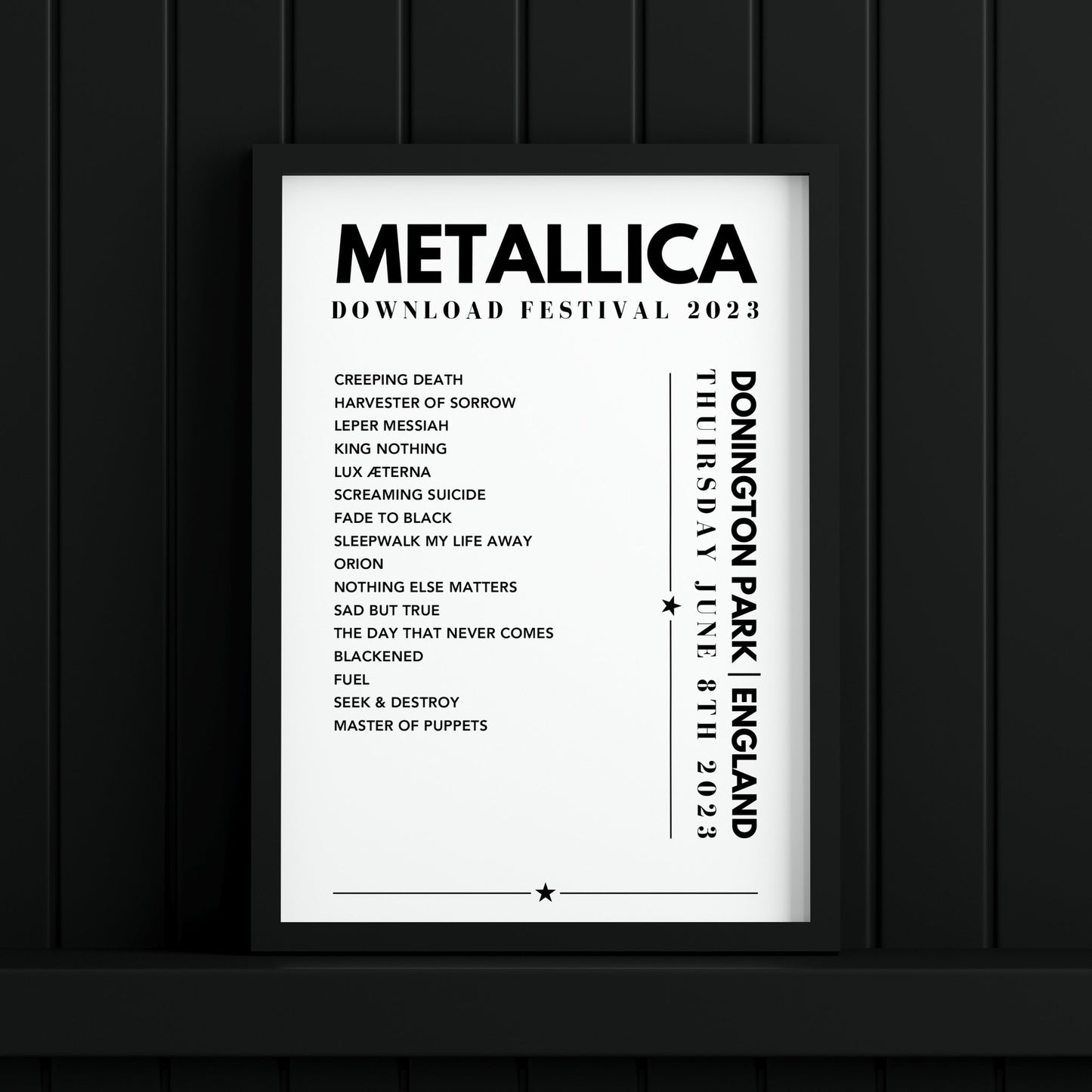 Metallica Setlist Poster - Download Festival on June 8th 2023