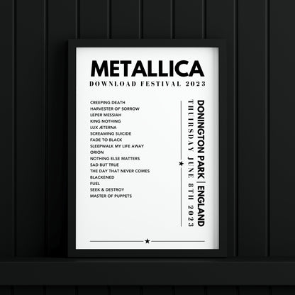 Metallica Setlist Poster - Download Festival on June 8th 2023