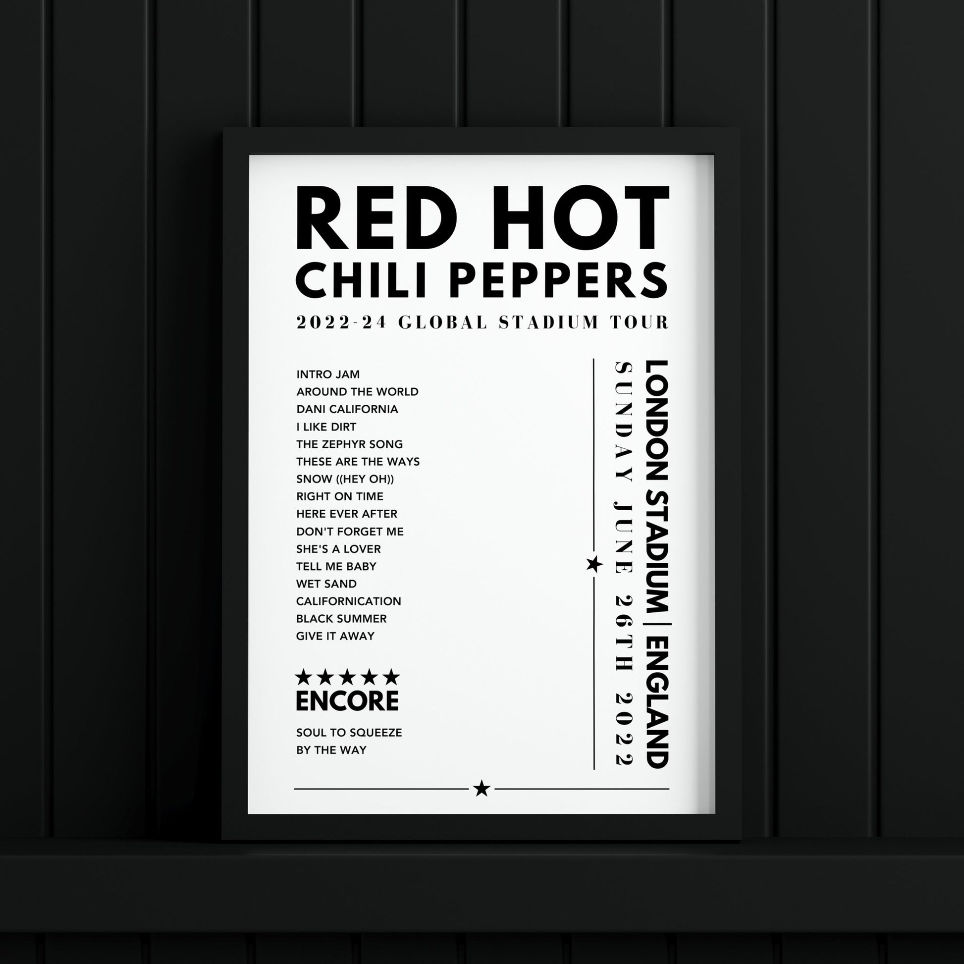Red Hot Chili Peppers Setlist Poster - at London Stadium - June 26th, 2022