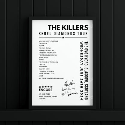 The Killers Setlist Poster - The OVO Hydro, Glasgow - June 26th, 2024