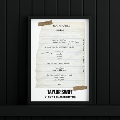 Taylor Swift "Blank Space" Lyric Poster