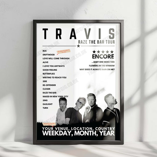 Travis Setlist Poster - Personalised Design for Any Date & Venue