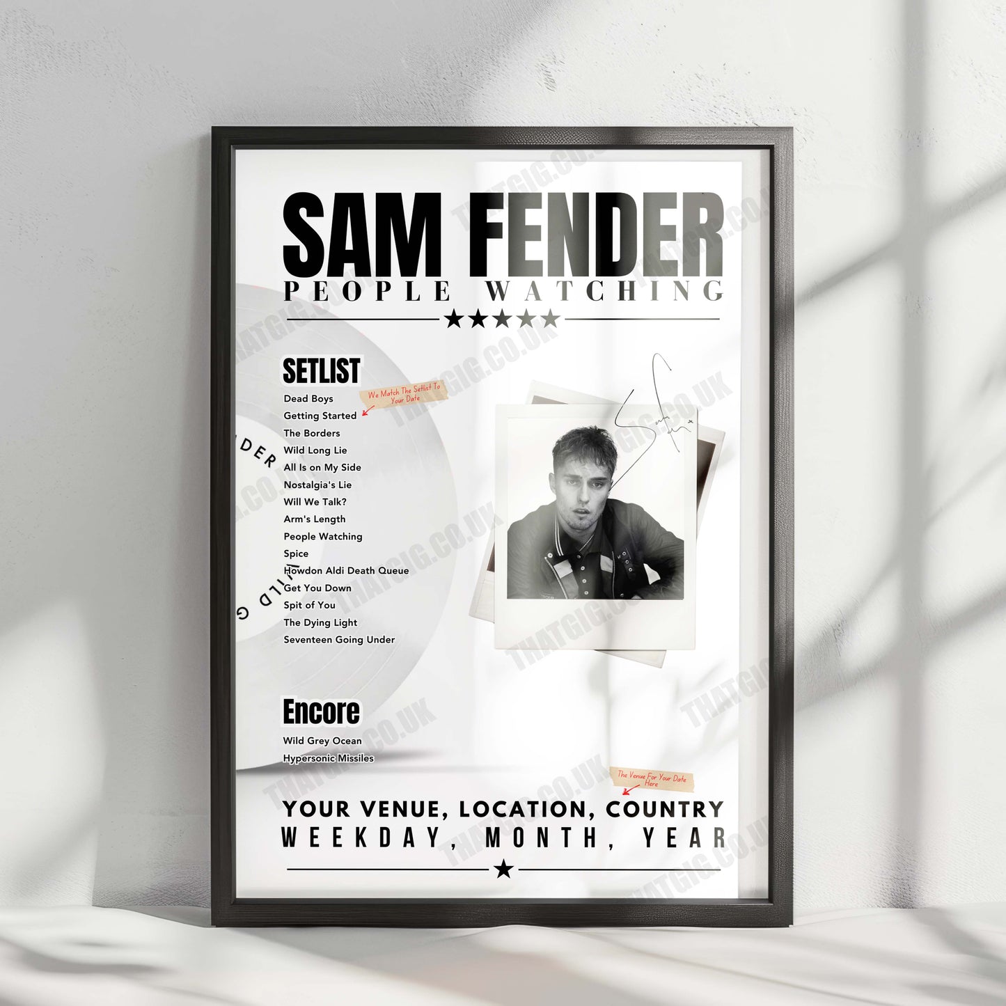 Sam Fender Setlist Poster - The OVO Hydro, Glasgow, Scotland - December 16th, 2024