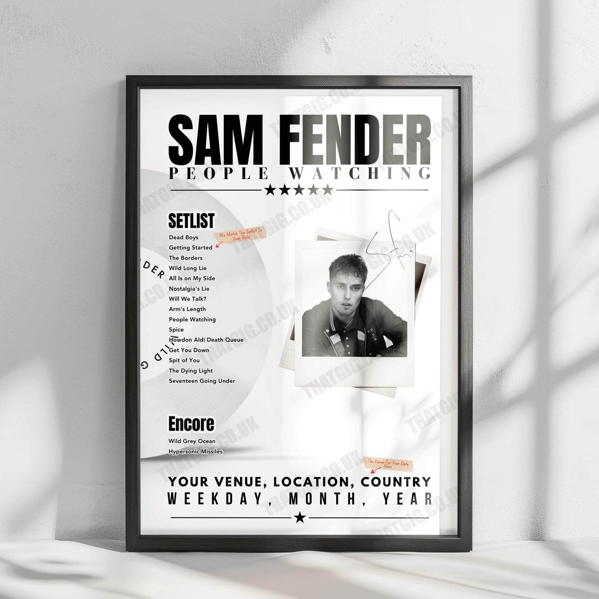 Sam Fender Setlist Poster - The OVO Hydro, Glasgow, Scotland - December 16th, 2024