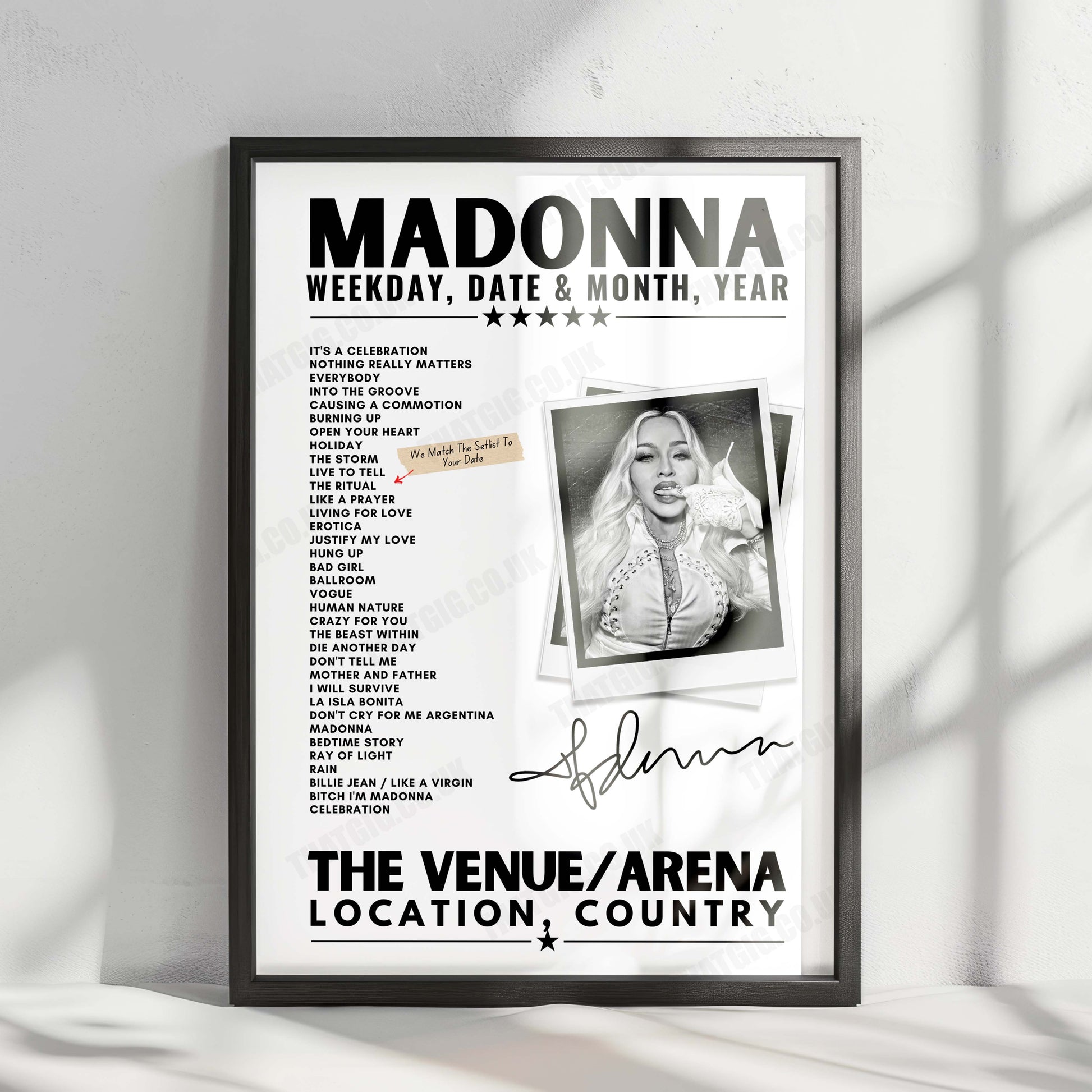 Madonna Setlist Poster - Capital One Arena, Washington DC - December 19th, 2023
