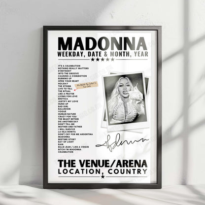 Madonna Setlist Poster - Capital One Arena, Washington DC - December 19th, 2023