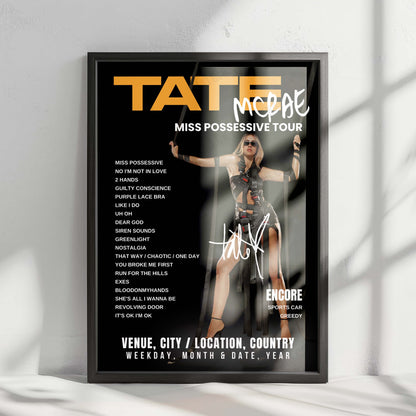 Tate McRae Setlist Poster - The OVO Hydro, Glasgow - May 23rd, 2025