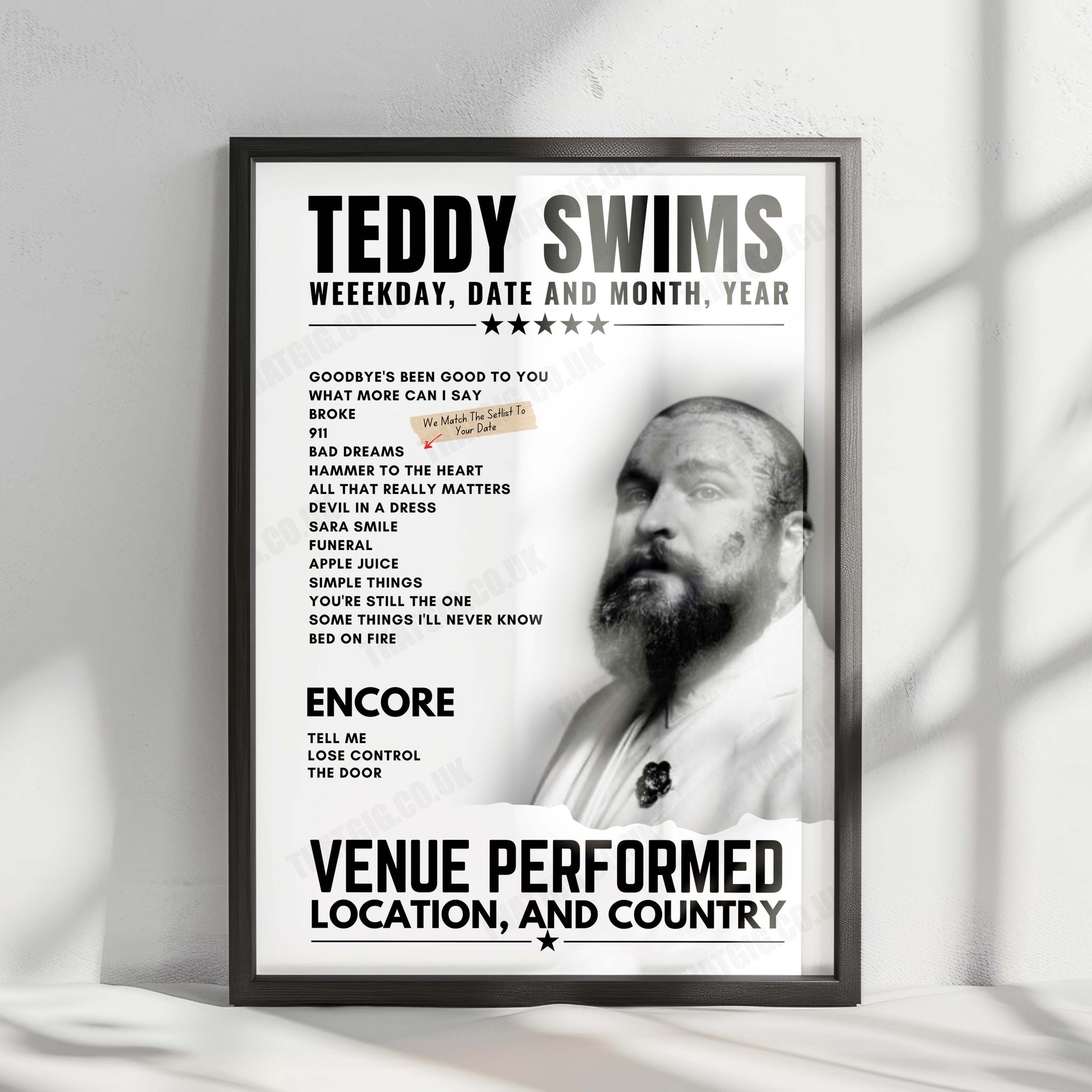 Teddy Swims Setlist Poster - Palais des Festivals et des Congrès, Cannes - November 1st, 2024