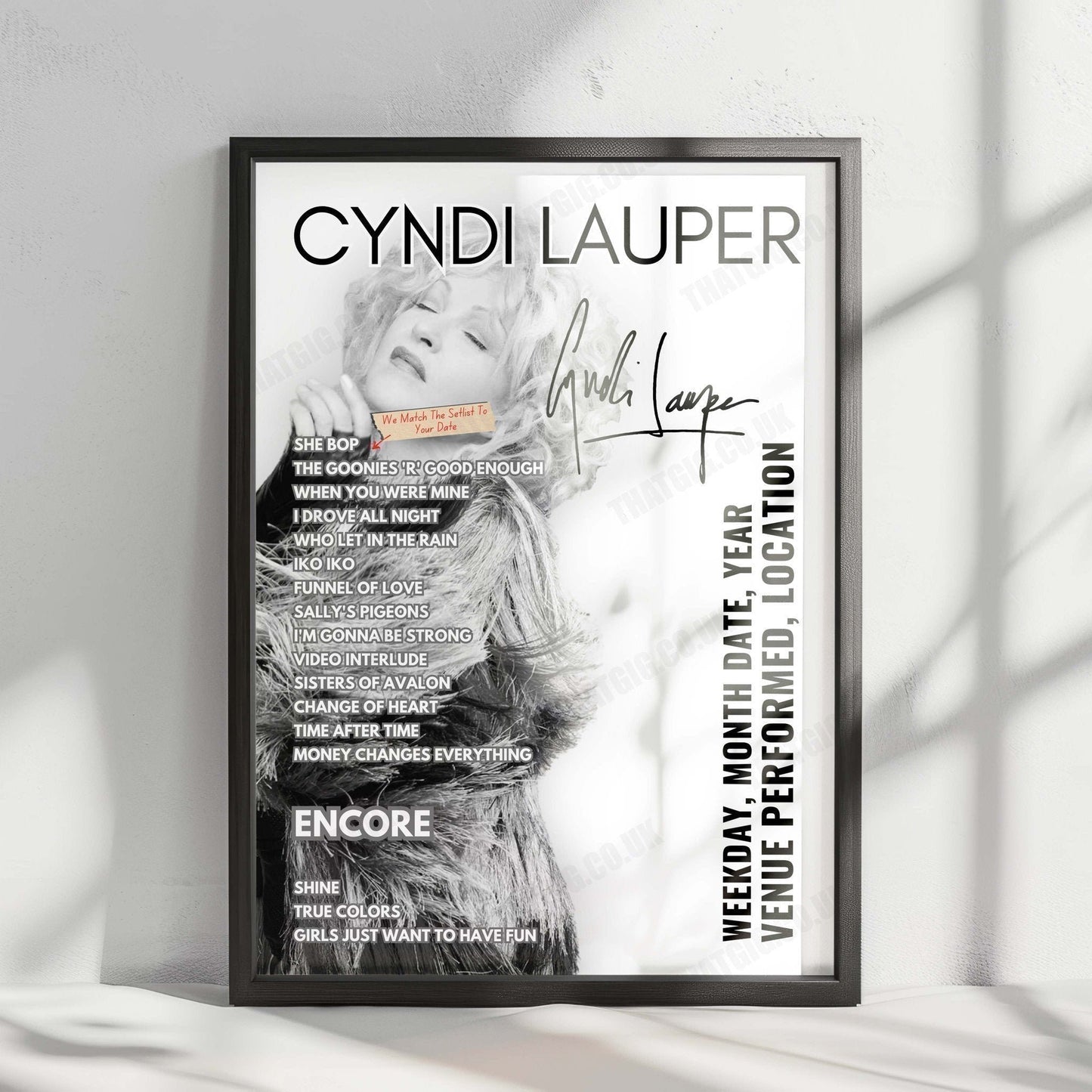 Cyndi Lauper Setlist Poster - Value City Arena Columbus - November 3rd, 2024