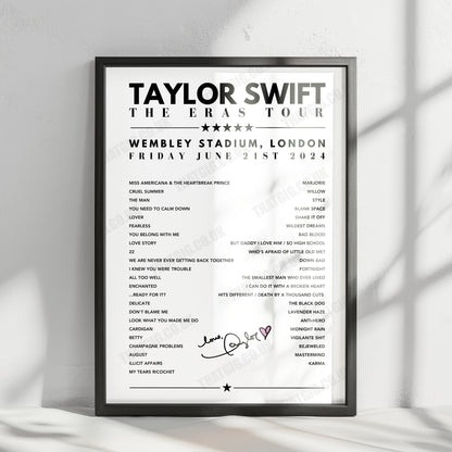 Taylor Swift Setlist Poster - Wembley Stadium, London - June 21st, 2024
