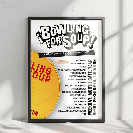 Bowling for Soup Setlist Poster - Union Hall Edmonton - October 16th, 2024