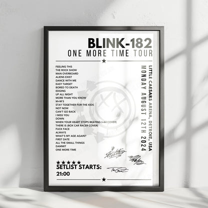 Blink-182 Setlist Poster - Little Caesars Arena, Detroit - August 12th 2024