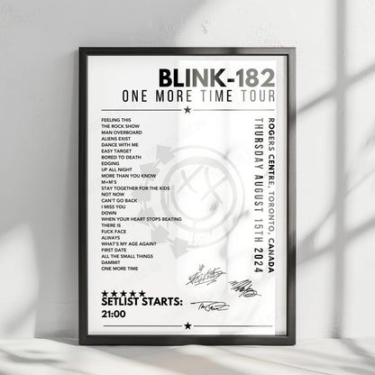 Blink-182 Setlist Poster - Rogers Centre, Toronto - August 15th, 2024