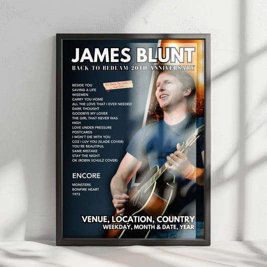 James Blunt Setlist Poster - Terrasse du Palais des Festivals, Cannes - July 15th, 2024