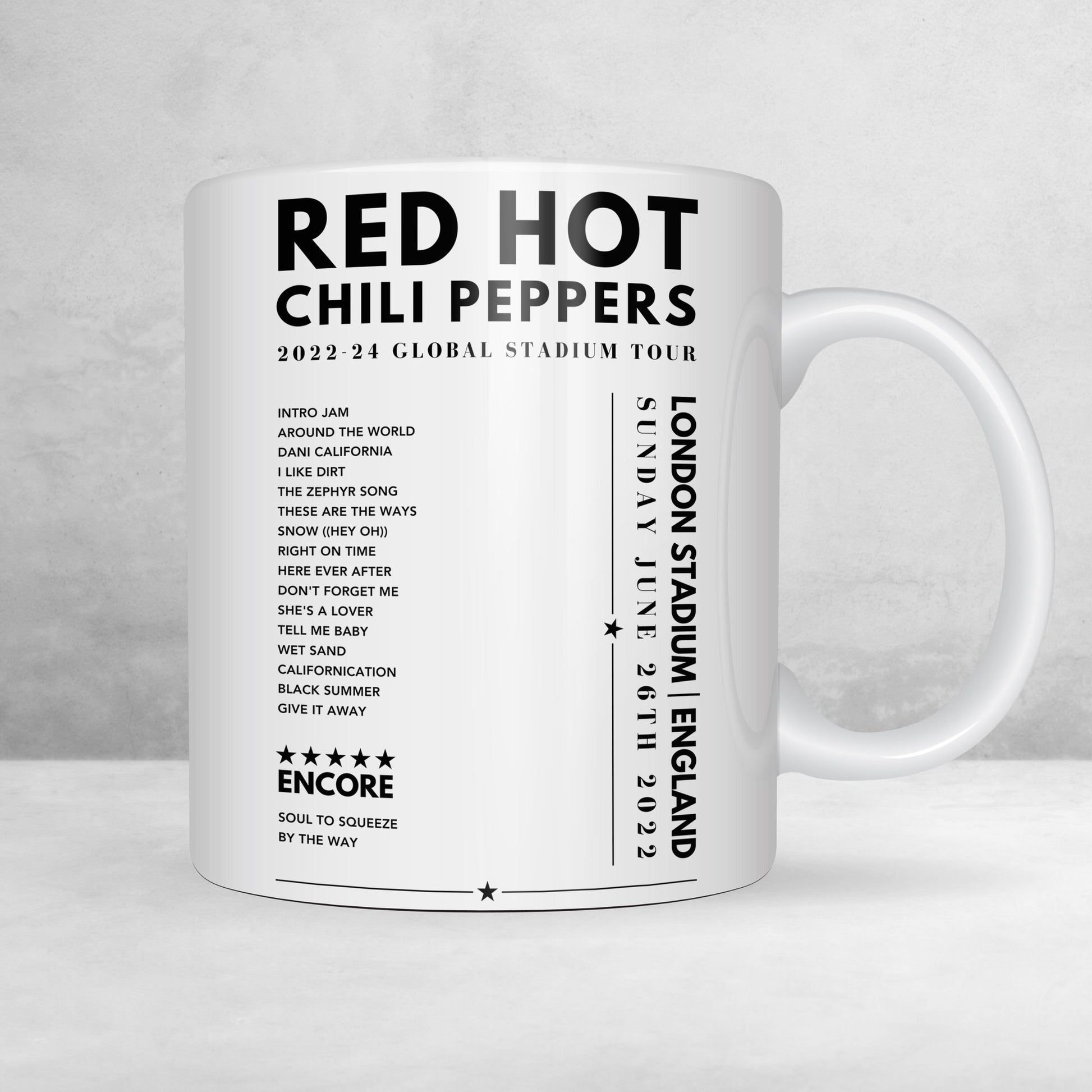 Red Hot Chili Peppers Setlist Mug - at London Stadium - June 26th, 2022