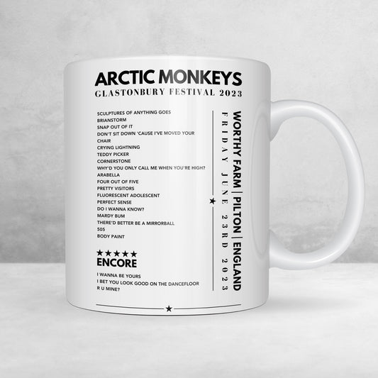 Arctic Monkeys Setlist Mug - at Glastonbury Festival, England on June 23rd, 2023