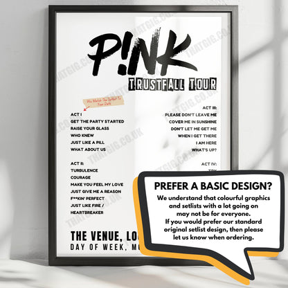 P!nk Setlist Poster - Golden 1 Center, Sacramento - October 12th, 2023