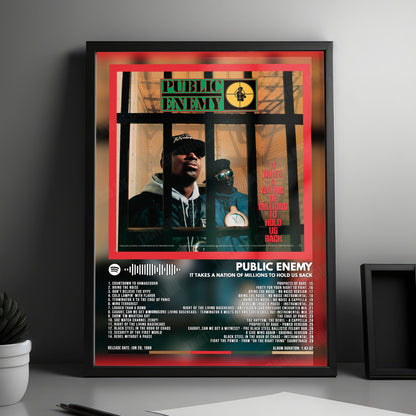 Public Enemy "It Takes a Nation of Millions to Hold Us Back" Album Cover Poster - with Complete Tracklist