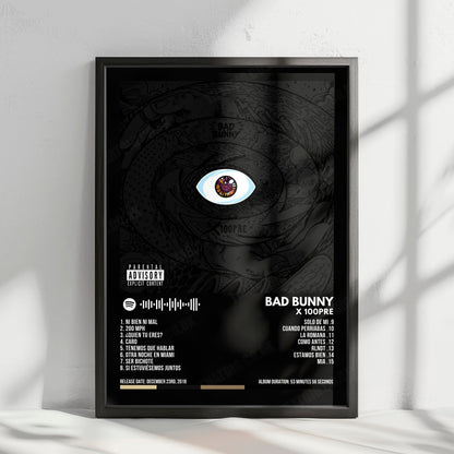 Bad Bunny "X 100pre" Album Cover Poster - with Complete Tracklist