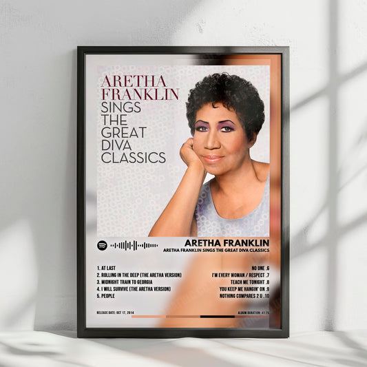 Aretha Franklin "Aretha Franklin Sings The Great Diva Classics" Album Cover Poster - with Complete Tracklist