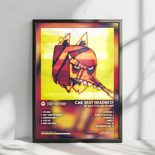Car Seat Headrest "Headrest My Back Is Killing Me Baby" Album Cover Poster - with Complete Tracklist