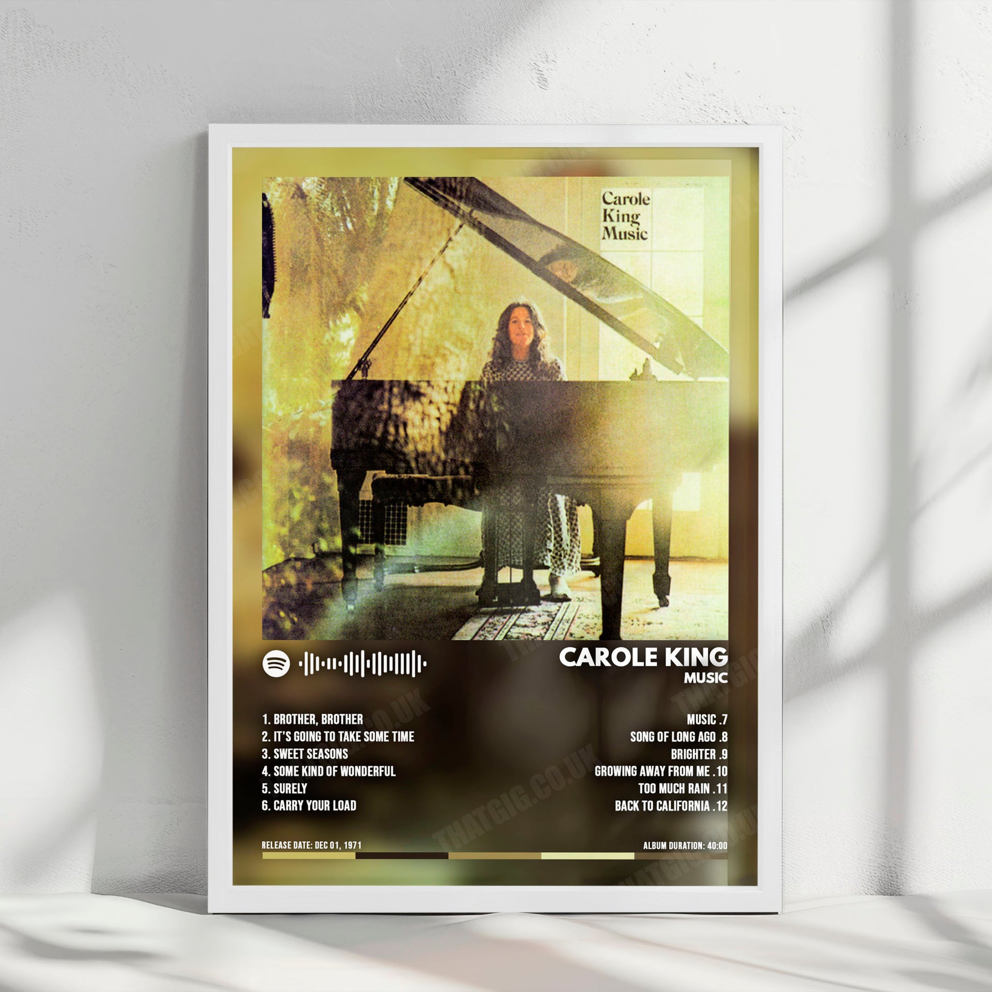 Carole King "Music" Album Cover Poster - with Complete Tracklist