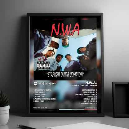 N.W.A "Straight Outta Compton" Album Cover Poster - with Complete Tracklist