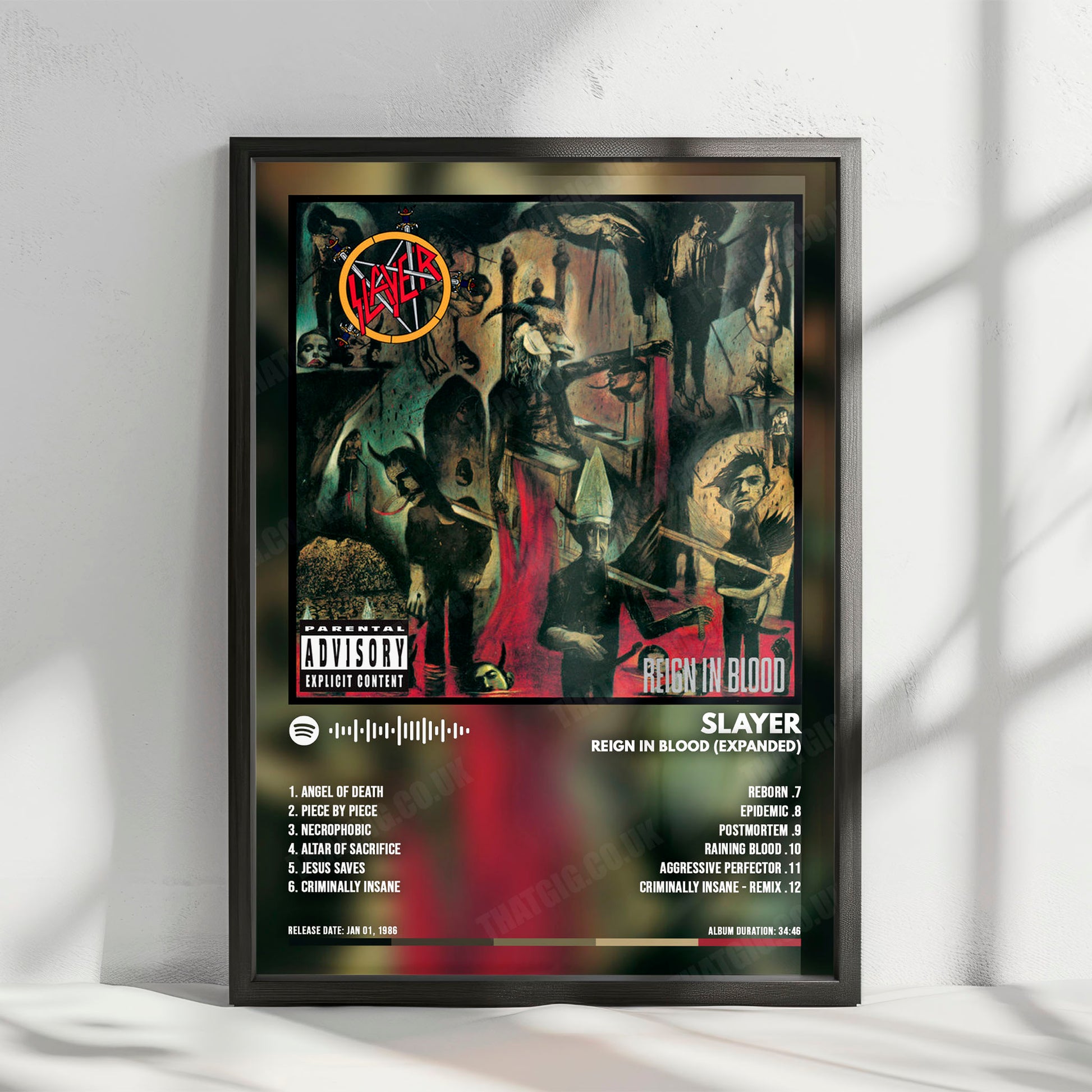 Slayer "Reign in Blood " Album Cover Poster - with Complete Tracklist